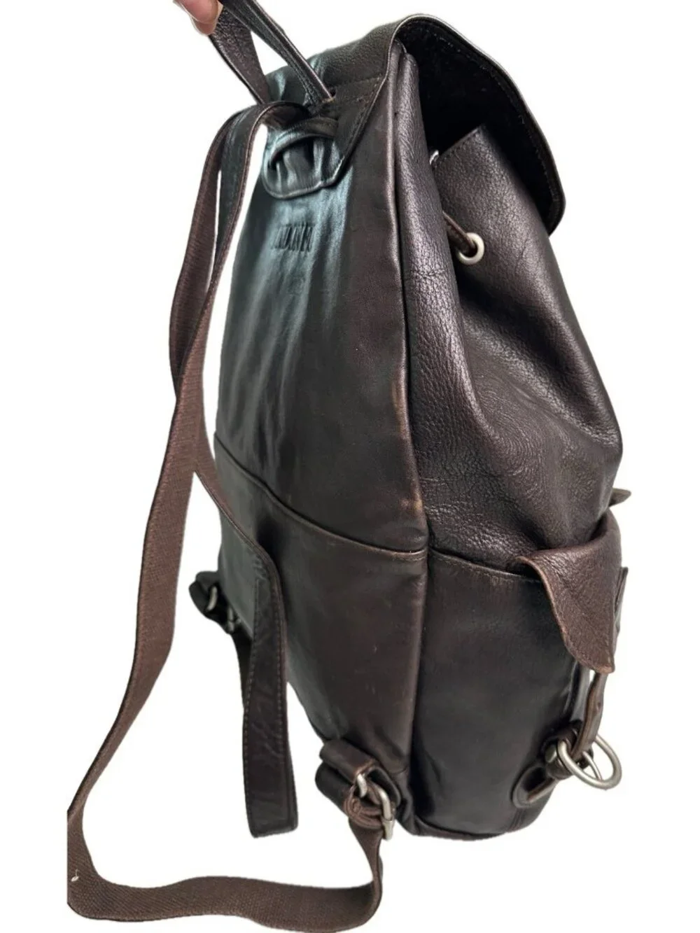 London Fog Leather Backpack Dark Brown Rucksack Rustic Travel Heritage Bag